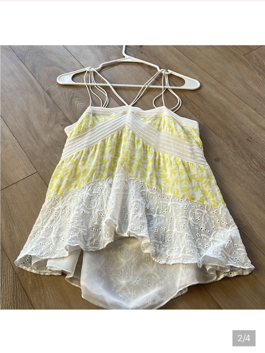 Yellow And White Tiered Crochet Lace Spaghetti Strap Tank